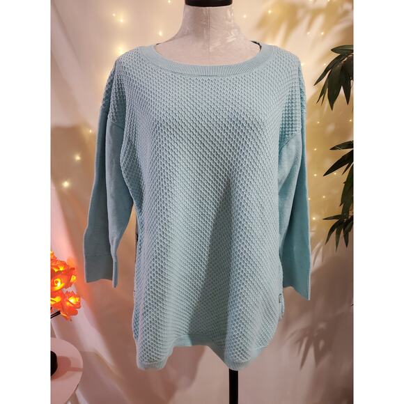 Talbots Pointelle Knit Light Teal Blue Button Side Sweater Womens Plus Size 2X - Picture 1 of 9